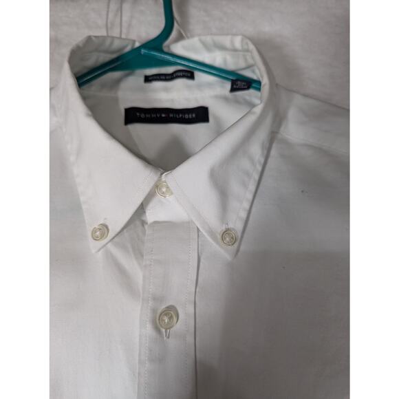 Tommy Hilfiger White stretch poplin shirt Button down Oxford L regular Chest 48" - Picture 2 of 11